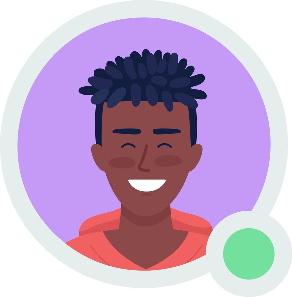 excité garçon avec pervers cheveux plat vecteur avatar icône avec vert point. modifiable défaut personnage pour ux, ui conception. profil personnage image avec en ligne statut indicateur. Couleur Messagerie app utilisateur badge