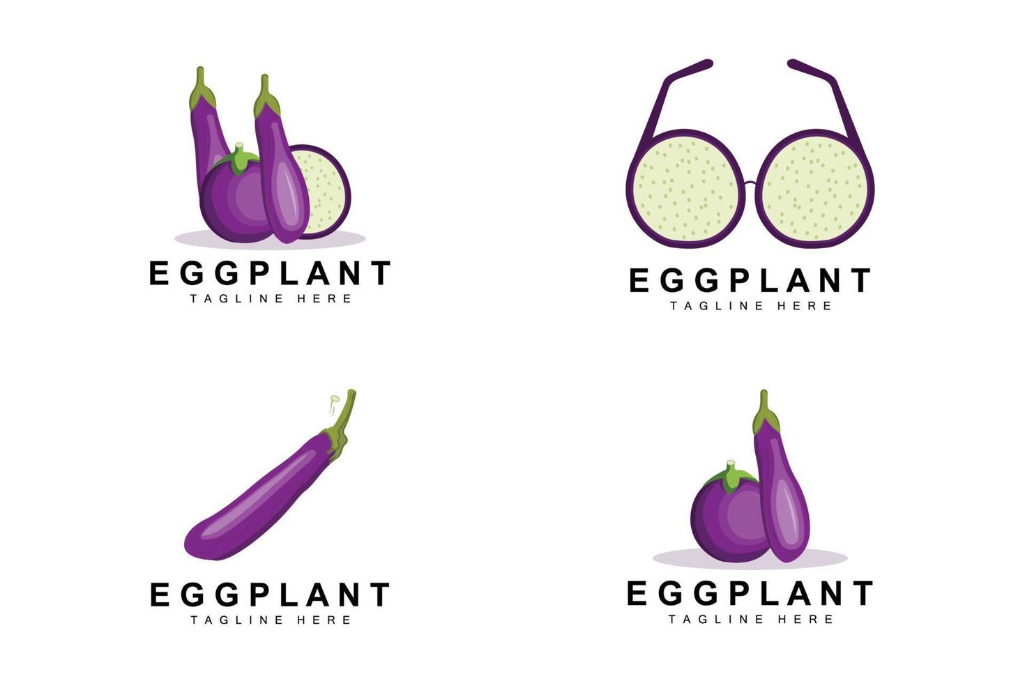 création de logo d'aubergine, illustration de légumes vecteur de plantation de légumes violets, modèle d'icône de marque de produit