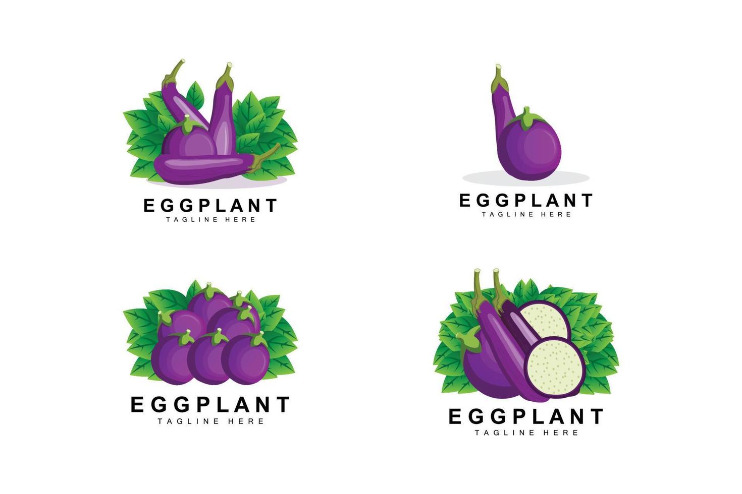 création de logo d'aubergine, illustration de légumes vecteur de plantation de légumes violets, modèle d'icône de marque de produit