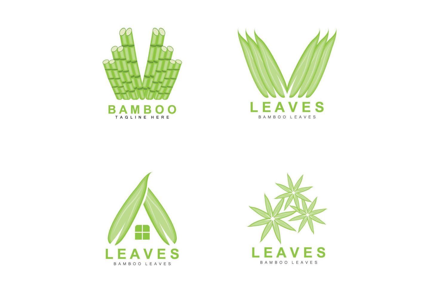 création de logo en bambou, vecteur d'arbre vert, nourriture de panda, illustration de modèle de marque de produit