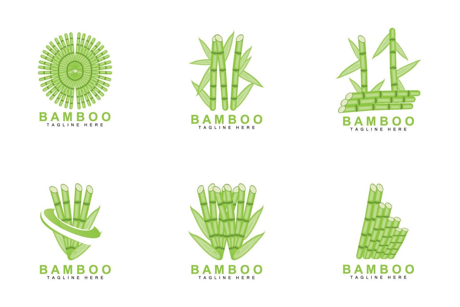 création de logo en bambou, vecteur d'arbre vert, nourriture de panda, illustration de modèle de marque de produit