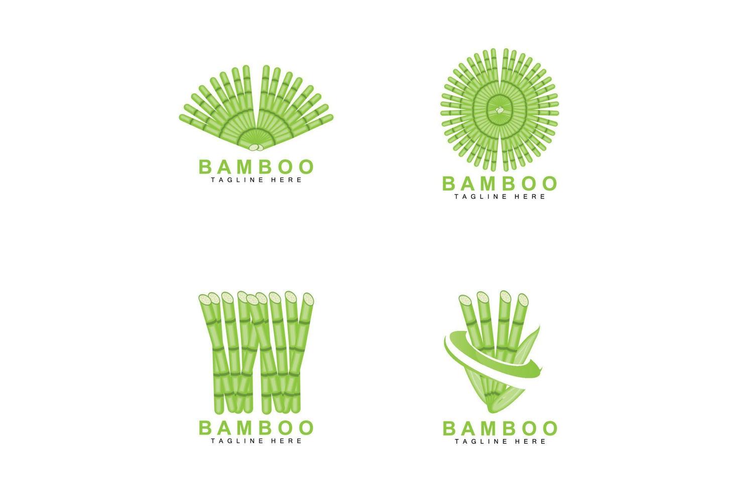 création de logo en bambou, vecteur d'arbre vert, nourriture de panda, illustration de modèle de marque de produit