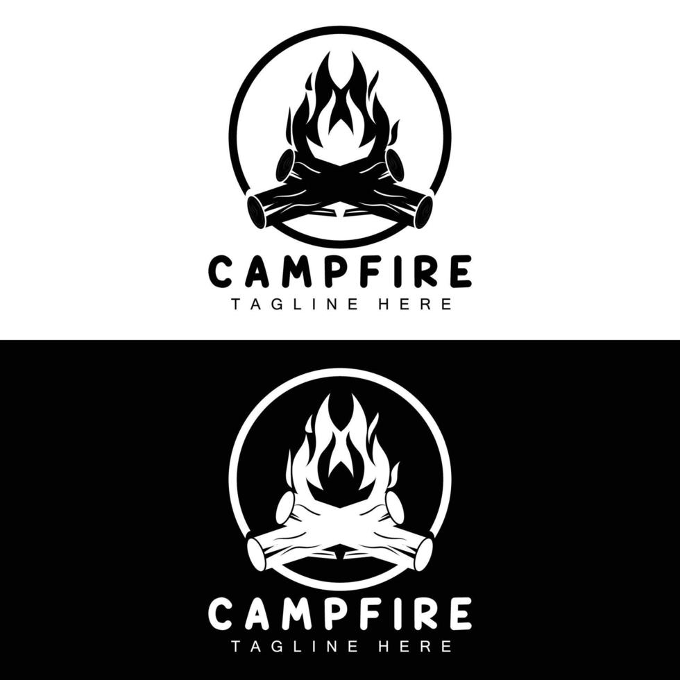 création de logo de feu de camp, vecteur de camping, feu de bois et conception de forêt