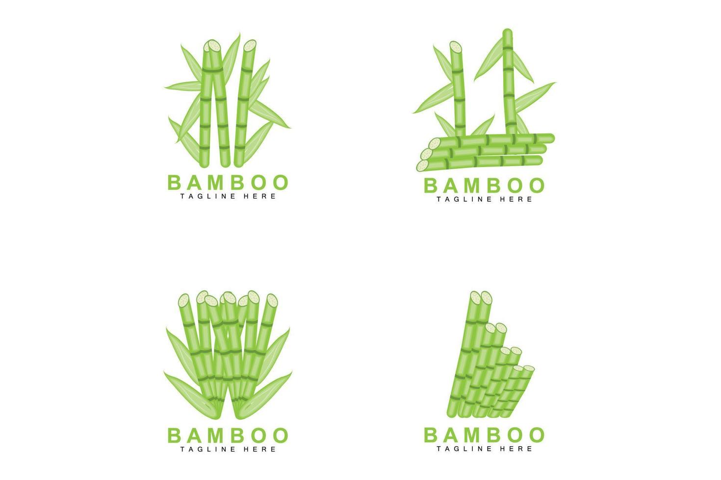 création de logo en bambou, vecteur d'arbre vert, nourriture de panda, illustration de modèle de marque de produit