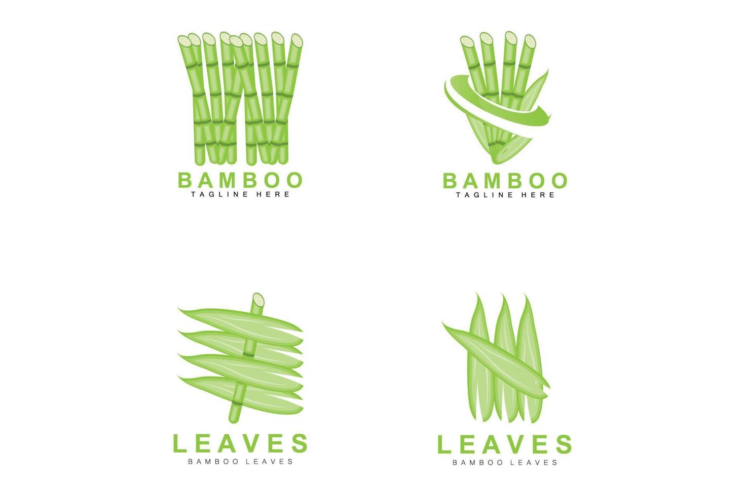 création de logo en bambou, vecteur d'arbre vert, nourriture de panda, illustration de modèle de marque de produit