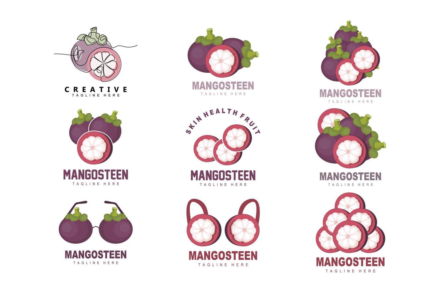 création de logo de mangoustan, vecteur de fruits frais pour la santé de la peau, illustration de marque de magasin de fruits et médecine naturelle de la peau