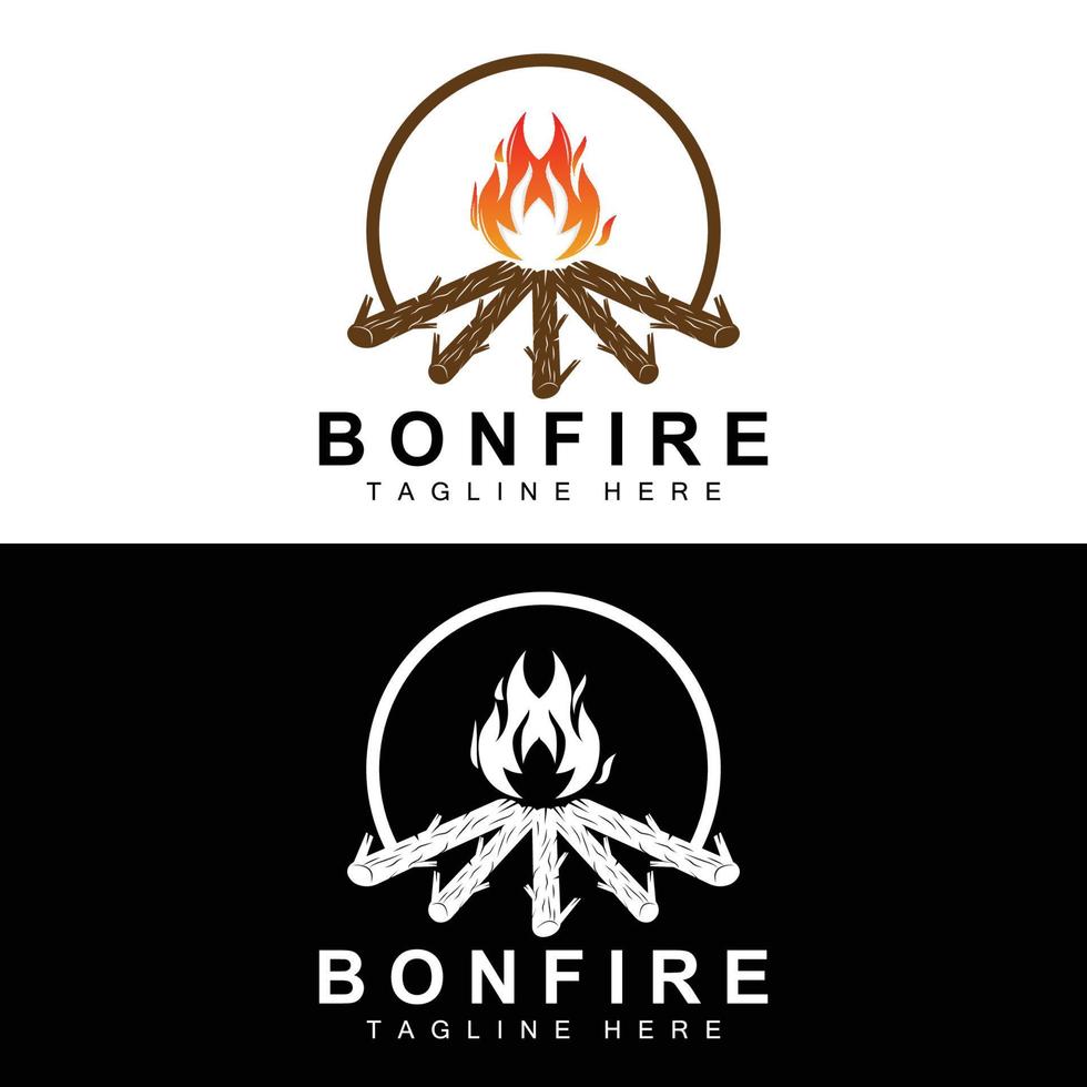 création de logo de feu de camp, vecteur de camping, feu de bois et conception de forêt