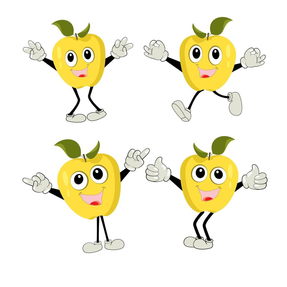 Pomme dessin animé personnage illustration de une content Pomme personnage. rouge, jaune, vert Pomme marrant personnage, concept de santé se soucier pour des gamins vecteur