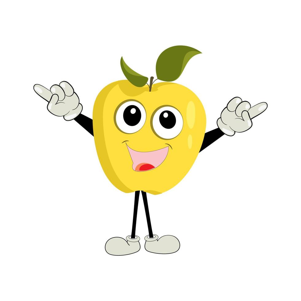 Pomme dessin animé personnage illustration de une content Pomme personnage. rouge, jaune, vert Pomme marrant personnage, concept de santé se soucier pour des gamins vecteur