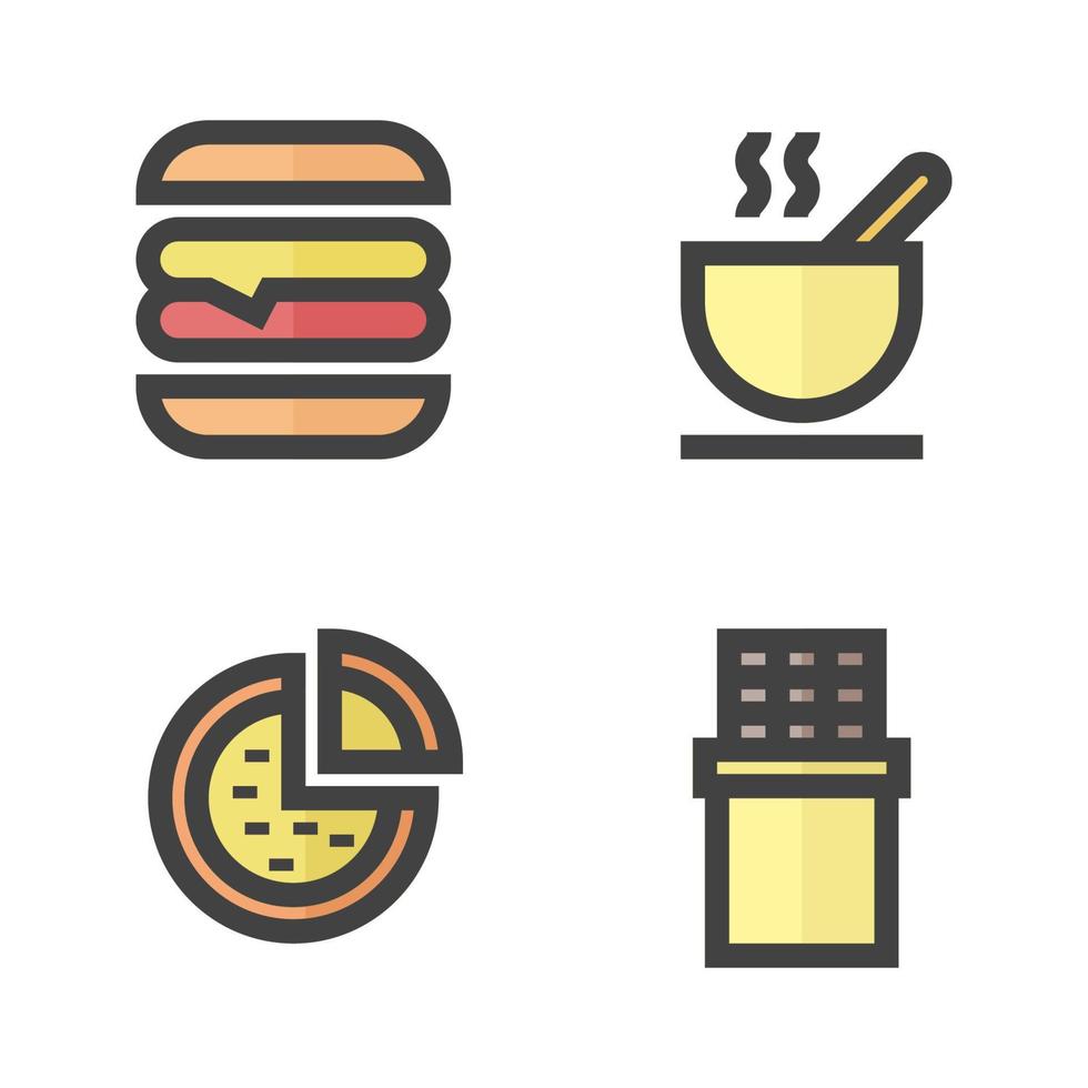 nourriture boisson Icônes ensemble. Burger, soupe, pizza, Chocolat. parfait pour site Internet mobile application, app Icônes, présentation, illustration et tout autre projets vecteur