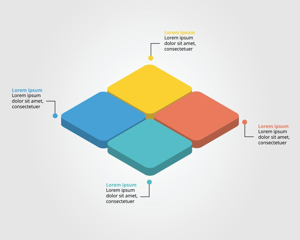 modèle d'étape de graphique carré pour infographie pour présentation pour 4 éléments vecteur