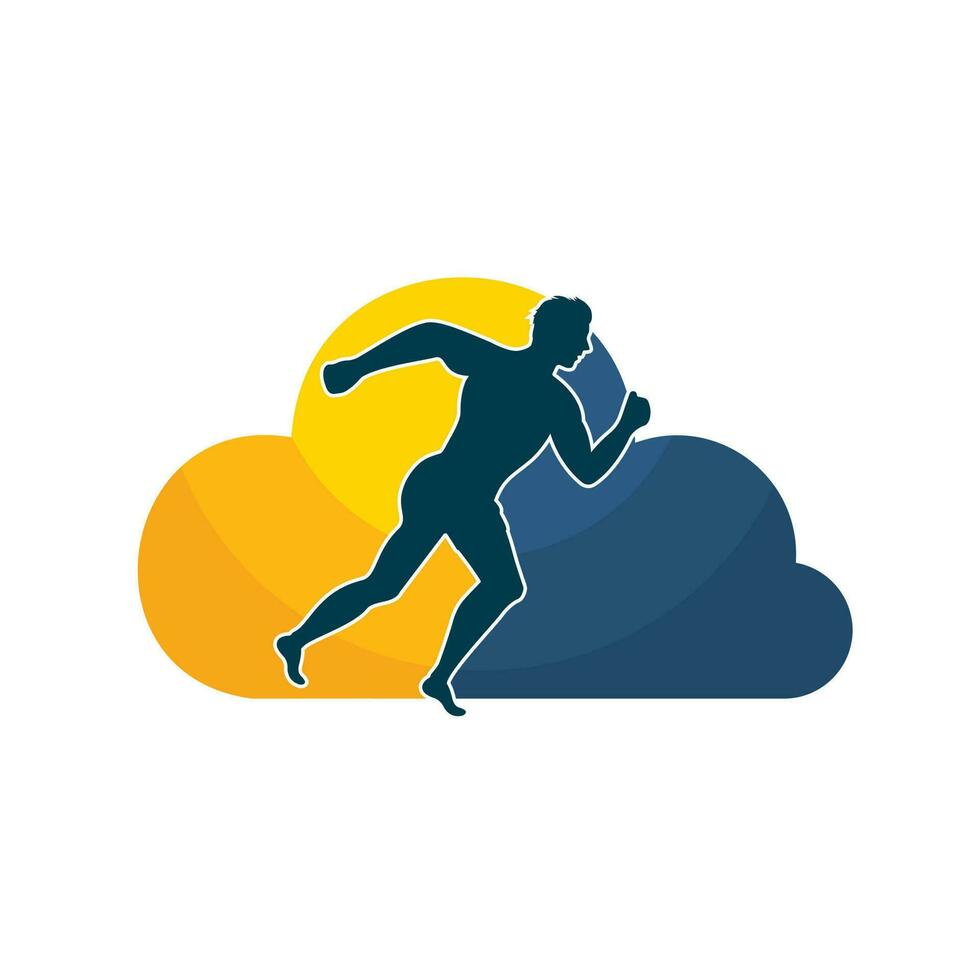 homme fonctionnement nuage icône vecteur logo conception. fonctionnement homme et nuage vecteur symbole. sport et compétition concept.
