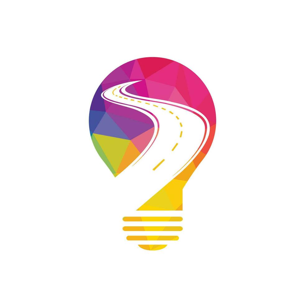 création de logo de voyage sur route créatif. modèle de conception de vecteur de logo de route et d'ampoule de lampe.