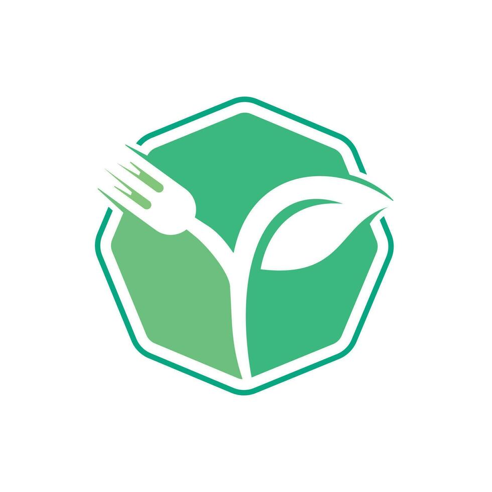 fourchette et feuille vecteur logo conception. biologique nourriture concept avec fourchette et feuille avec fourchette et feuille.