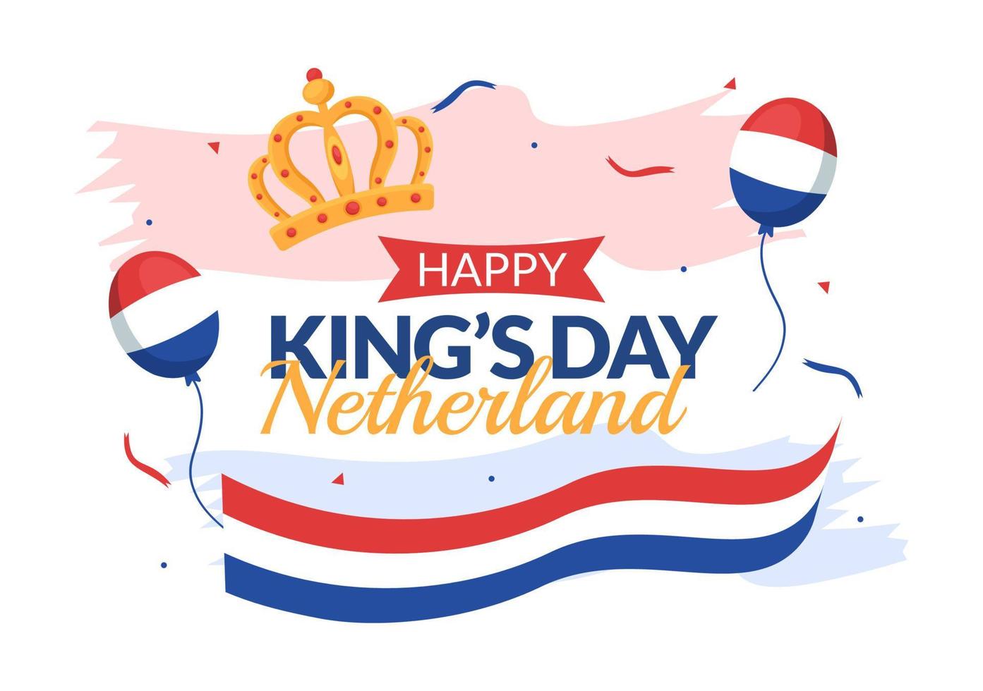 content rois Pays-Bas journée illustration avec agitant drapeaux et Roi fête pour la toile bannière ou atterrissage page dans plat dessin animé main tiré modèles vecteur