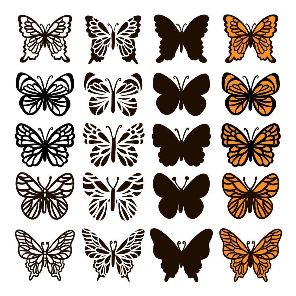 papillon ensemble monochrome insecte esquisser vecteur collection