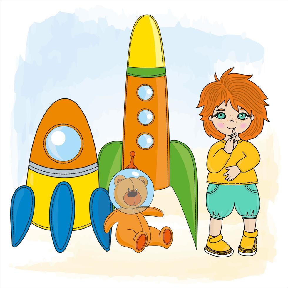 garçon espace les enfants rêver Jeu dessin animé vecteur illustration ensemble