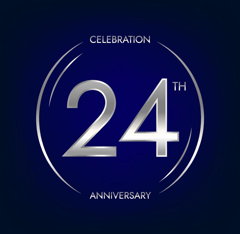 24e anniversaire. vingt-quatre ans anniversaire fête bannière dans argent couleur. circulaire logo avec élégant nombre conception. vecteur