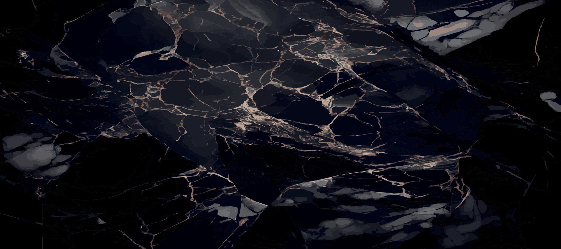 noir marbre panoramique texture conception, coloré foncé marbre surface, incurvé d'or lignes, brillant abstrait Contexte conception - vecteur