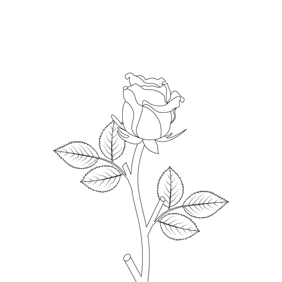 Rose fleur coloration page et livre main tiré ligne art illustration magnifique fleur noir et blanc dessin vecteur