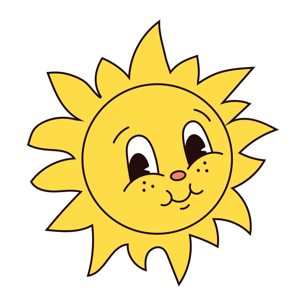 rétro sensationnel Pâques Soleil mascotte dans branché dessin animé Années 60 Années 70 style. vieux classique dessin animé style. mignonne Soleil. plat vecteur illustration dans Jaune couleurs.
