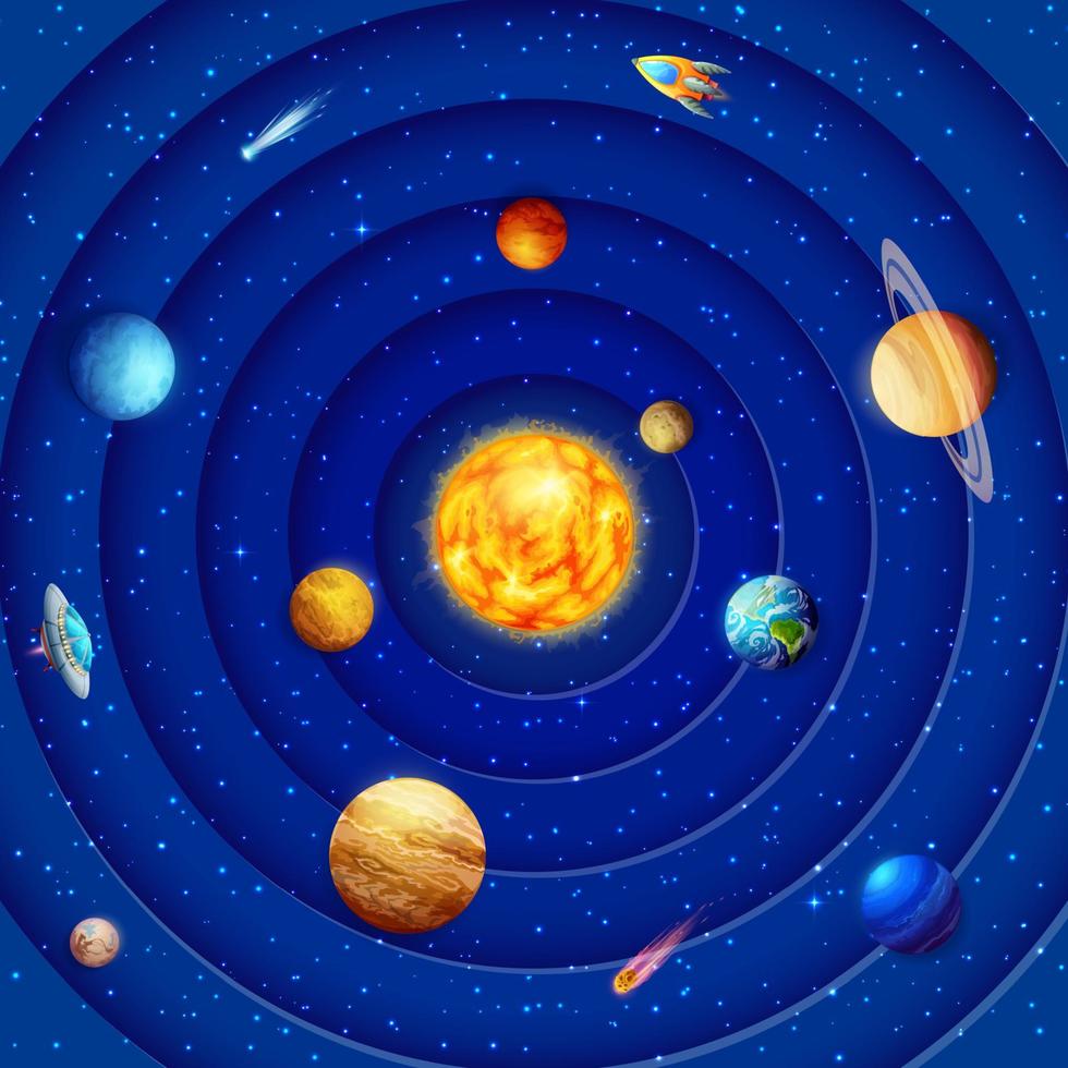 papier Couper solaire système, dessin animé galaxie planètes vecteur