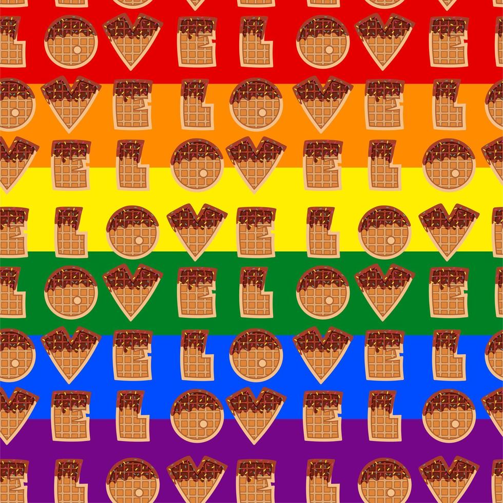 sucré nourriture et dessert nourriture, vecteur illustration de d'or marron fait maison blé chien ou chaud chien gaufre dans divers les saveurs décorations et foncé Chocolat sur lgbt sans couture Contexte. l'amour. valentines journée