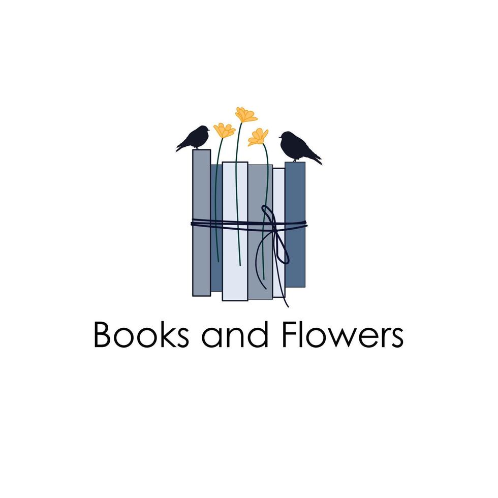 création de logo pour librairie. livres, fleurs et logo vectoriel oiseau.