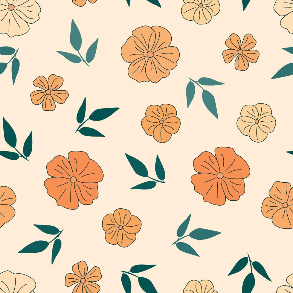 conception de modèle sans couture de fleurs tropicales modernes. modèle sans couture avec des fleurs et des feuilles de printemps. arrière-plan dessiné à la main. motif floral pour papier peint ou tissu. tuile botanique. vecteur