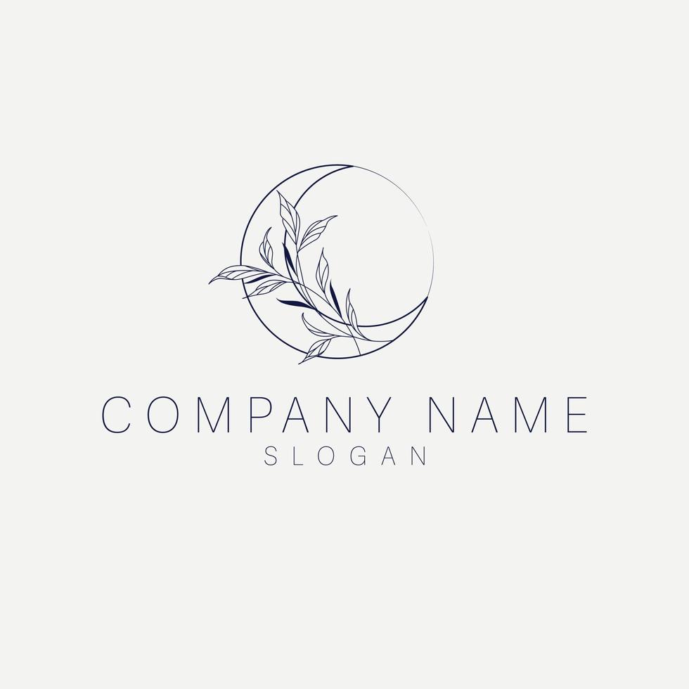 logo vectoriel sur lequel une image abstraite d'une branche et de la lune. élégant croissant et feuilles logo design ligne icône vecteur dans le contour de style de luxe linéaire. boutique premium, bijouterie, salon du mariage.