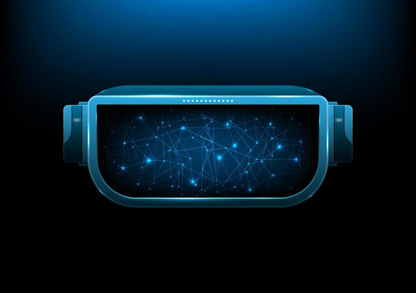 virtuel réalité des lunettes La technologie avec embrasé filaire lignes et points sur bleu Contexte. vecteur illustration