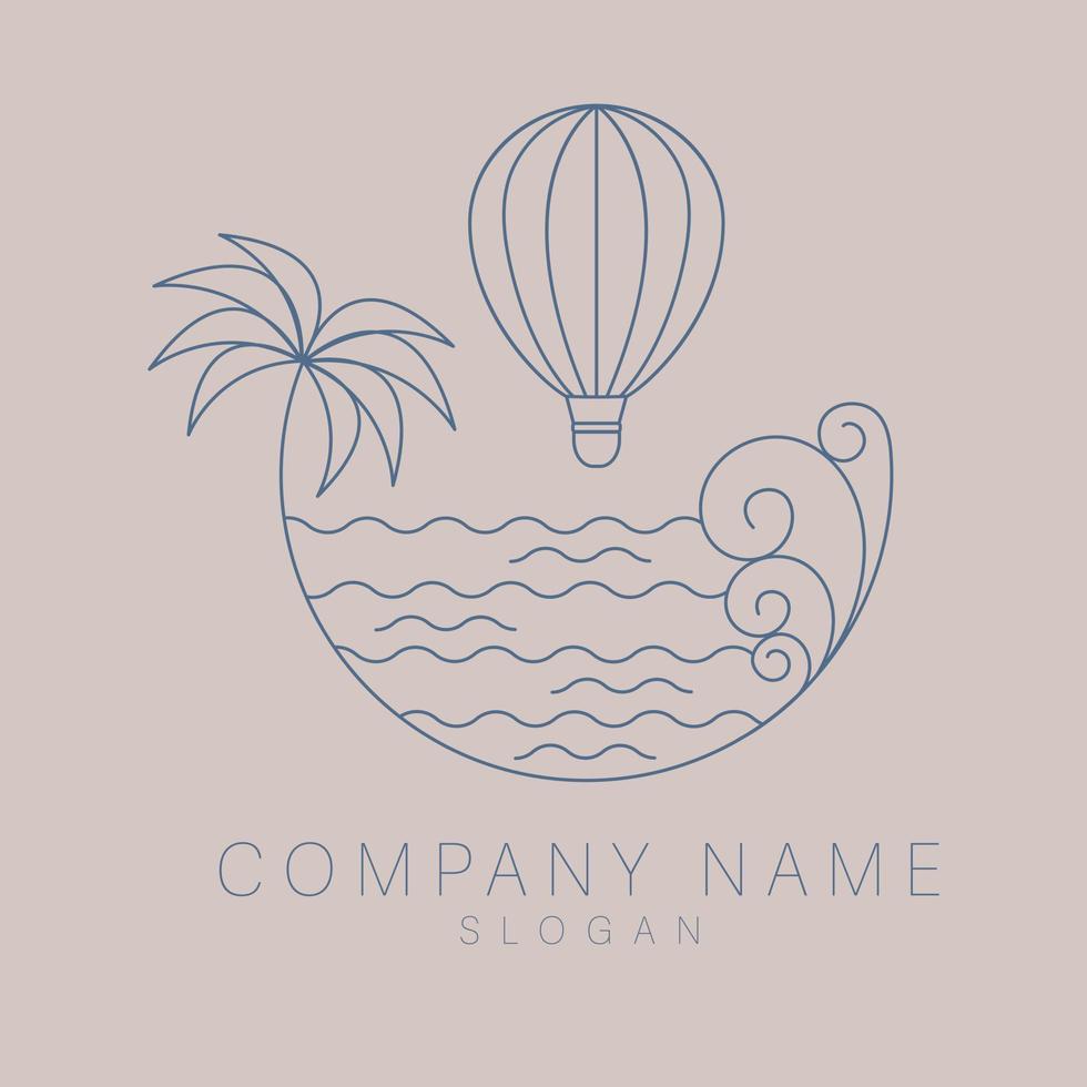 air ballon, vagues et paume logo conception modèle. moderne bohémien abstrait logotype. luxe Voyage graphique conception. vecteur