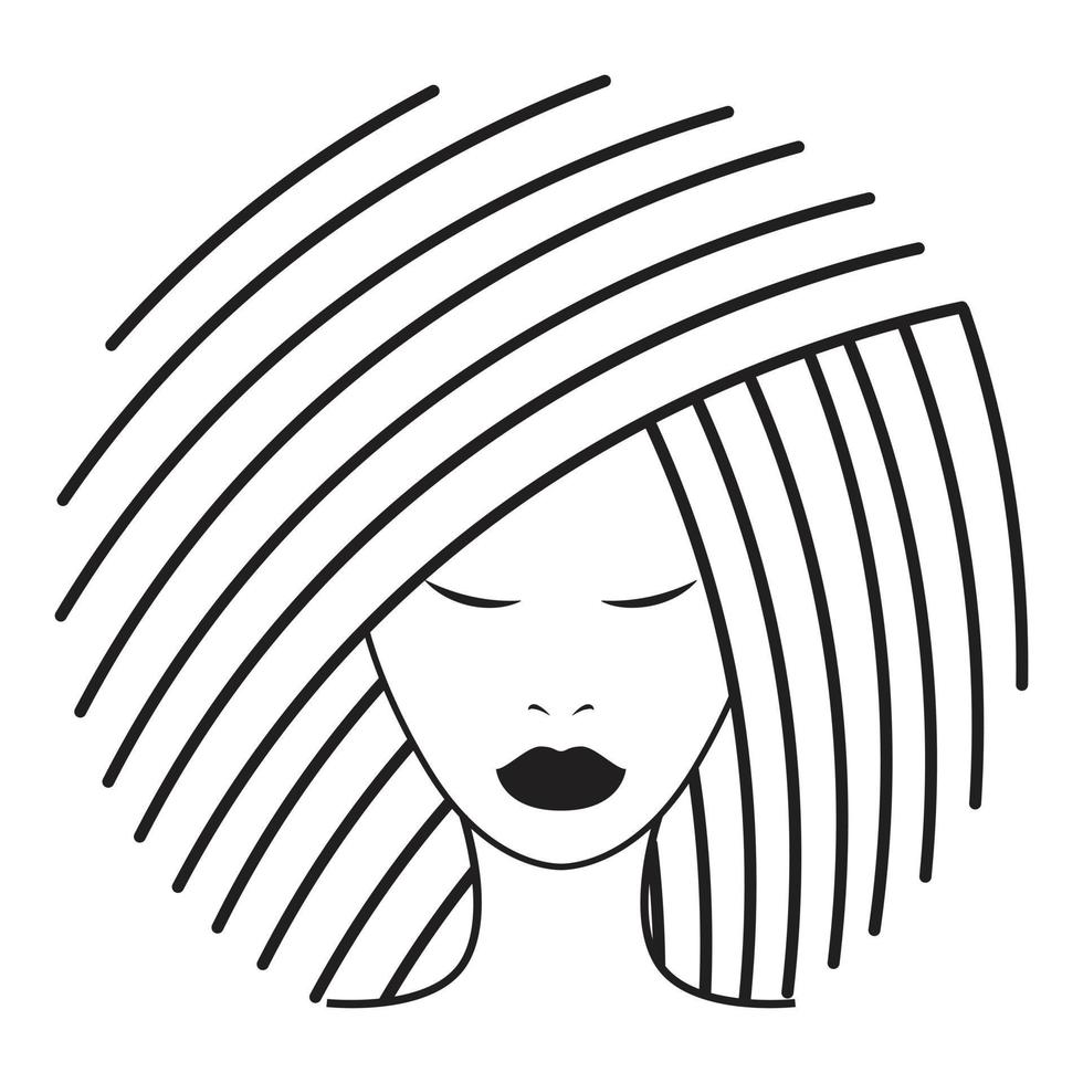 femme avec longue noir cheveux icône conception. vecteur icône emblème pour beauté industrie. cercle icône.