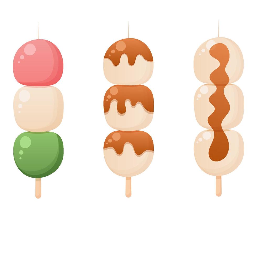 Japonais sucré , dango ensemble sur le blanc Contexte. vecteur illustration.