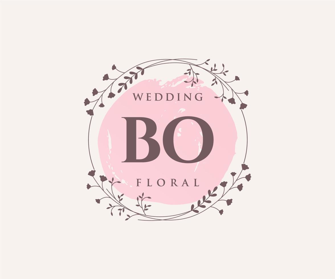 bo initiales lettre mariage monogramme logos modèle, modèles minimalistes et floraux modernes dessinés à la main pour cartes d'invitation, réservez la date, identité élégante. vecteur