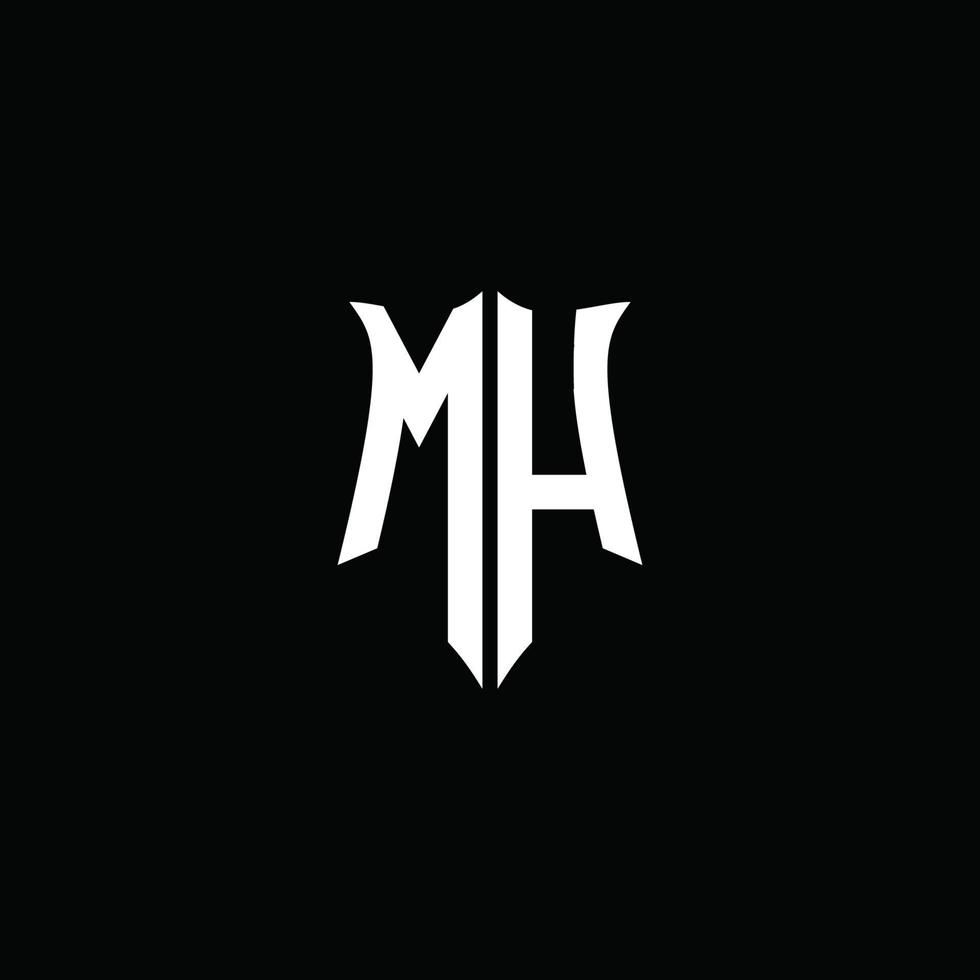 mh monogramme lettre logo ruban avec bouclier style isolé sur noir Contexte vecteur
