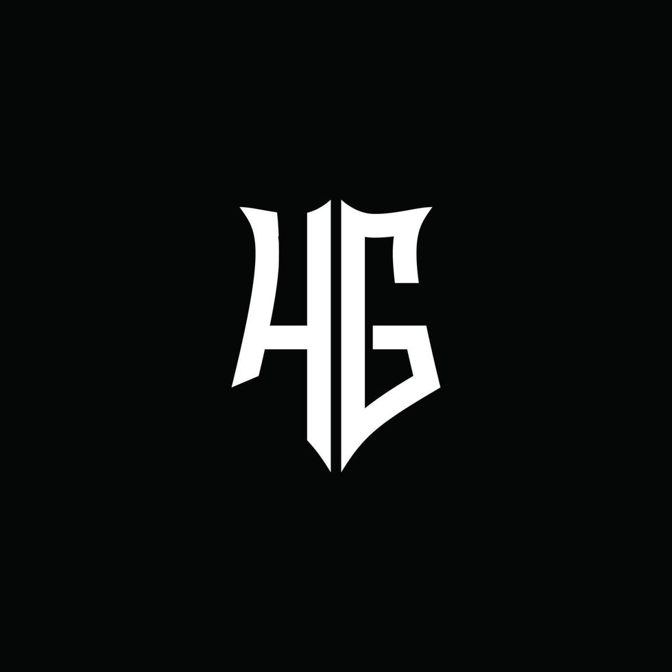 ruban de logo de lettre monogramme hg avec style de bouclier isolé sur fond noir vecteur