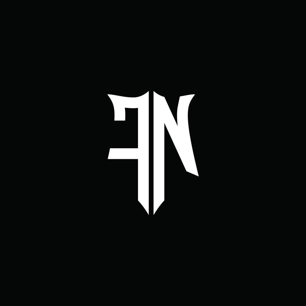 ruban de logo de lettre monogramme fn avec style de bouclier isolé sur fond noir vecteur