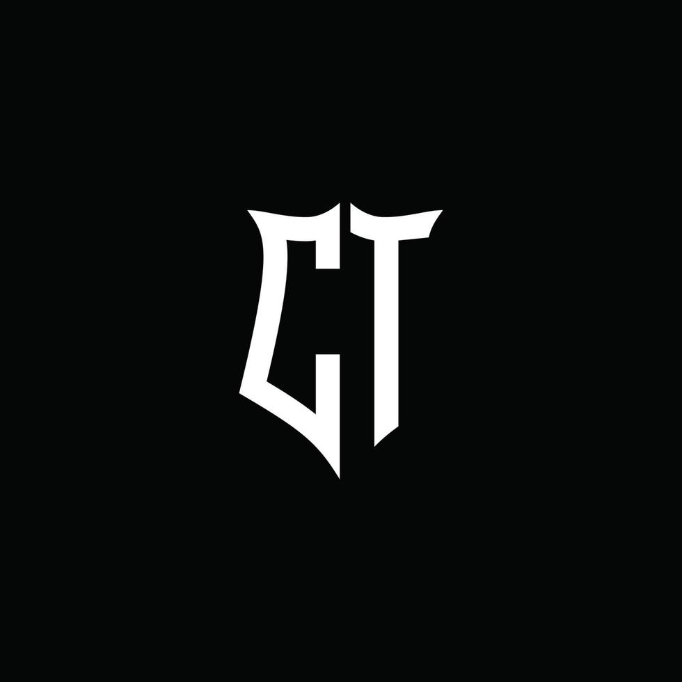 Ruban de logo de lettre monogramme ct avec style de bouclier isolé sur fond noir vecteur