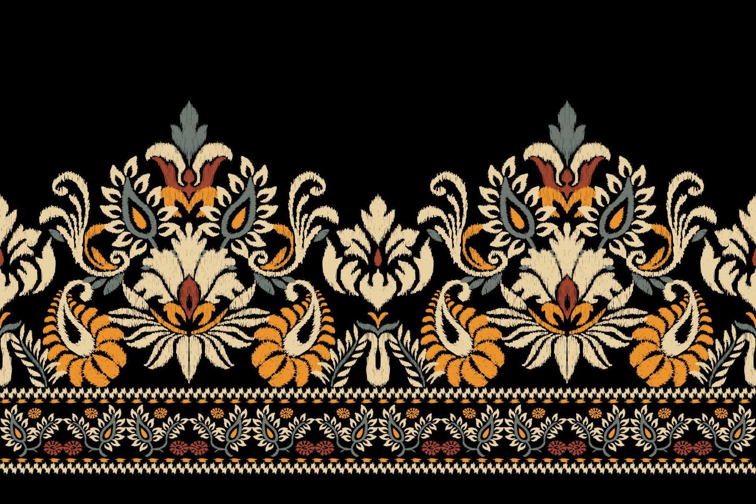 ikat floral paisley broderie sur foncé bleu arrière-plan.géométrique ethnique Oriental modèle traditionnel.aztèque style abstrait vecteur illustration.design pour texture, tissu, vêtements, emballage, écharpe, paréo.