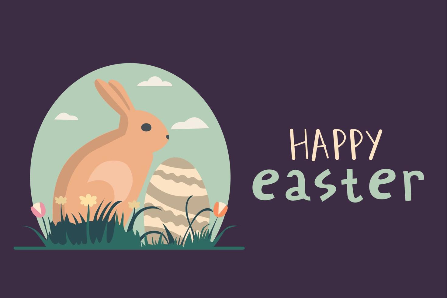Pâques carte avec lapin, Pâques des œufs et fête caractères content Pâques vecteur