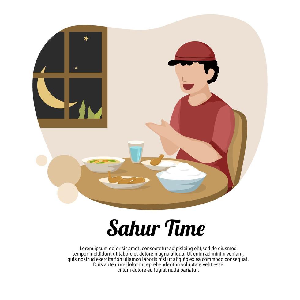 illustration de musulman prier avant alimentaire. Ramadan illustration avec modifiable texte vecteur