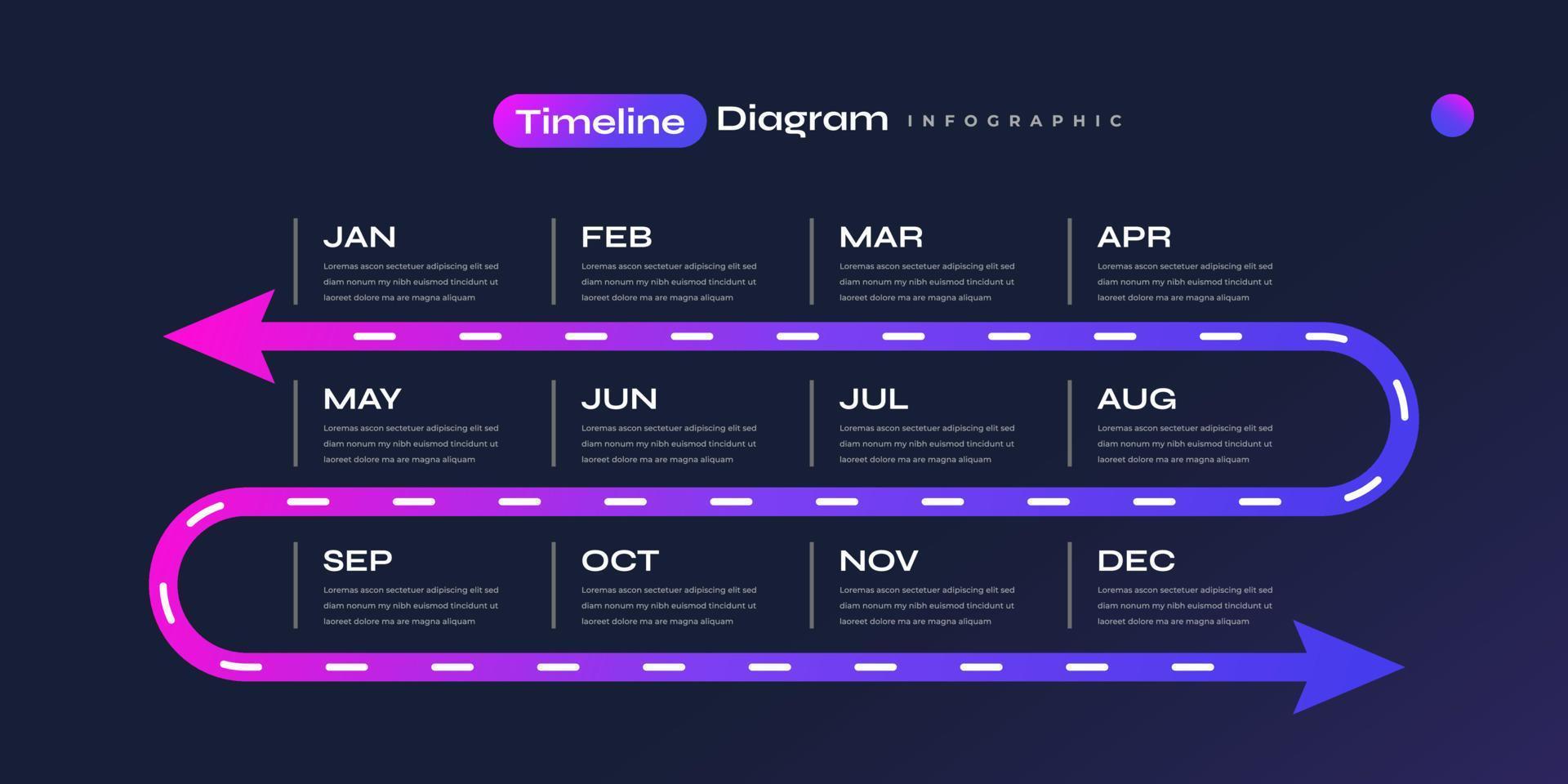 moderne et coloré infographie conception modèle avec calendrier et flèches . chronologie diagramme présentation conception avec 12 les options vecteur