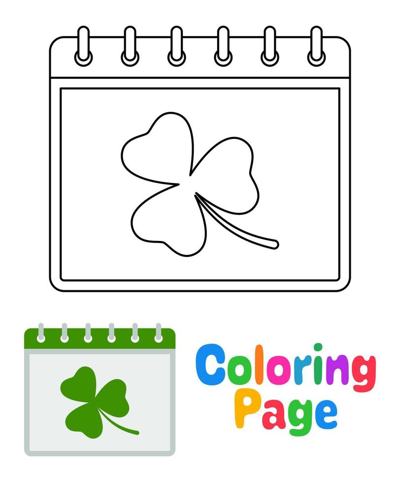 coloration page avec calendrier avec trèfle pour des gamins vecteur
