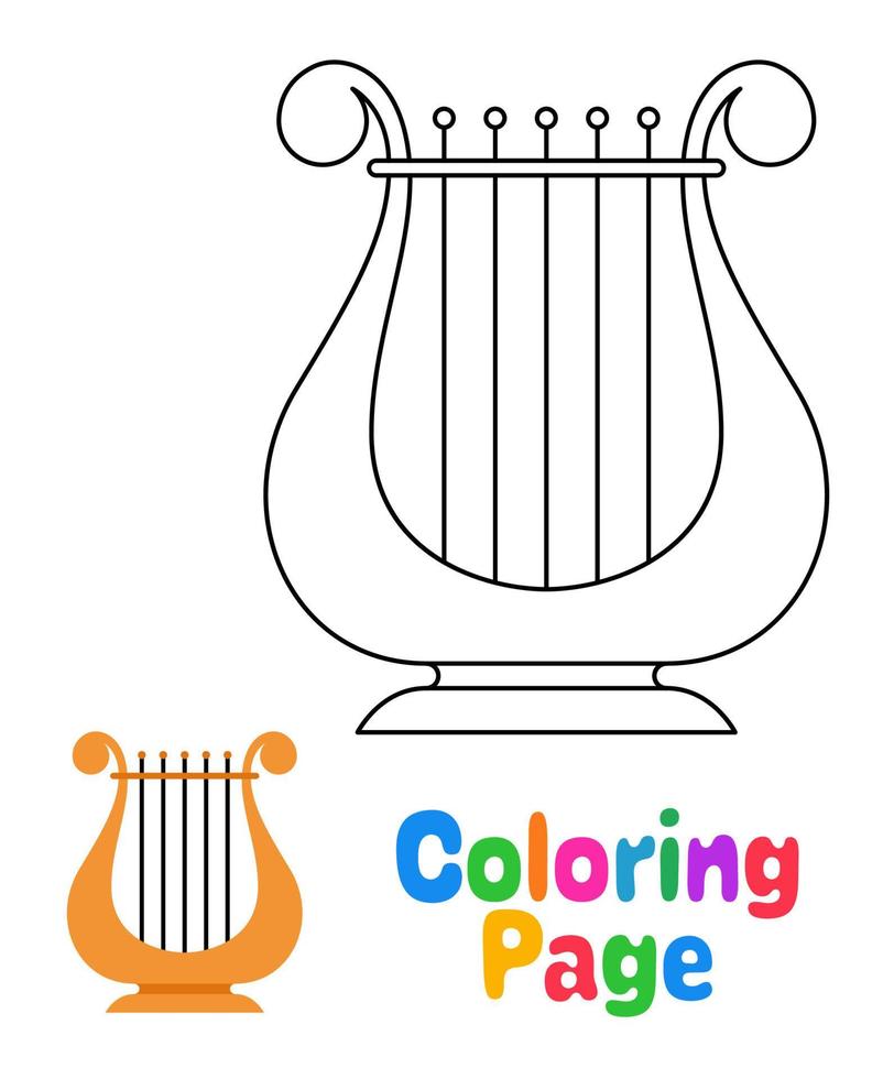 coloration page avec harpe pour des gamins vecteur