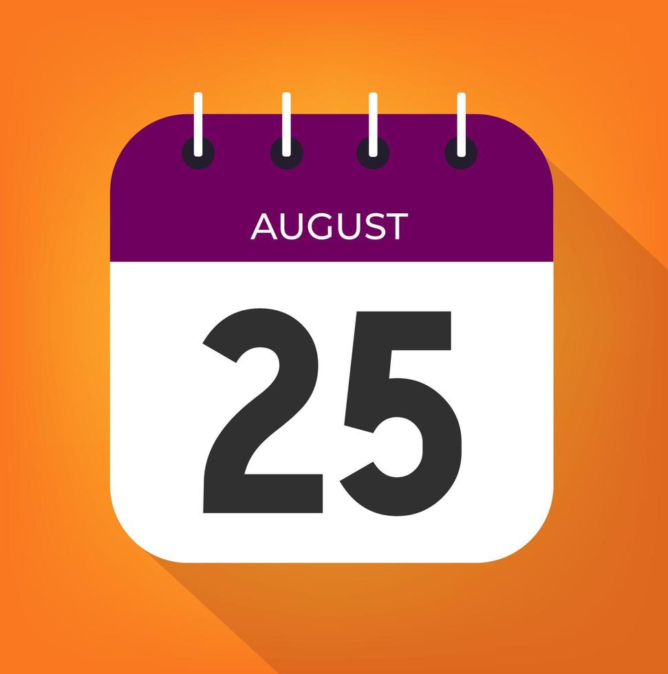 août journée 25. nombre vingt cinq sur une blanc papier avec violet Couleur frontière sur une Orange Contexte vecteur