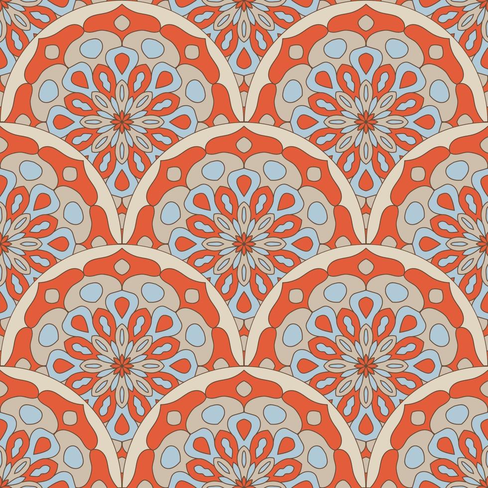 abstrait mandala poisson échelle sans couture modèle. ornemental tuile, mosaïque Contexte. floral patchwork infini carte. arabe, Indien, ottoman motifs. vecteur