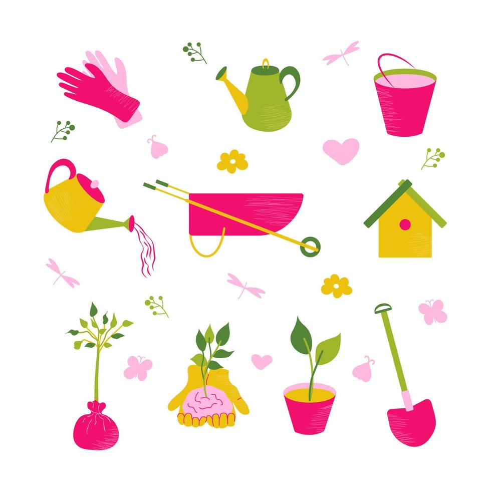 jardin outils et printemps ensemble vecteur illustration