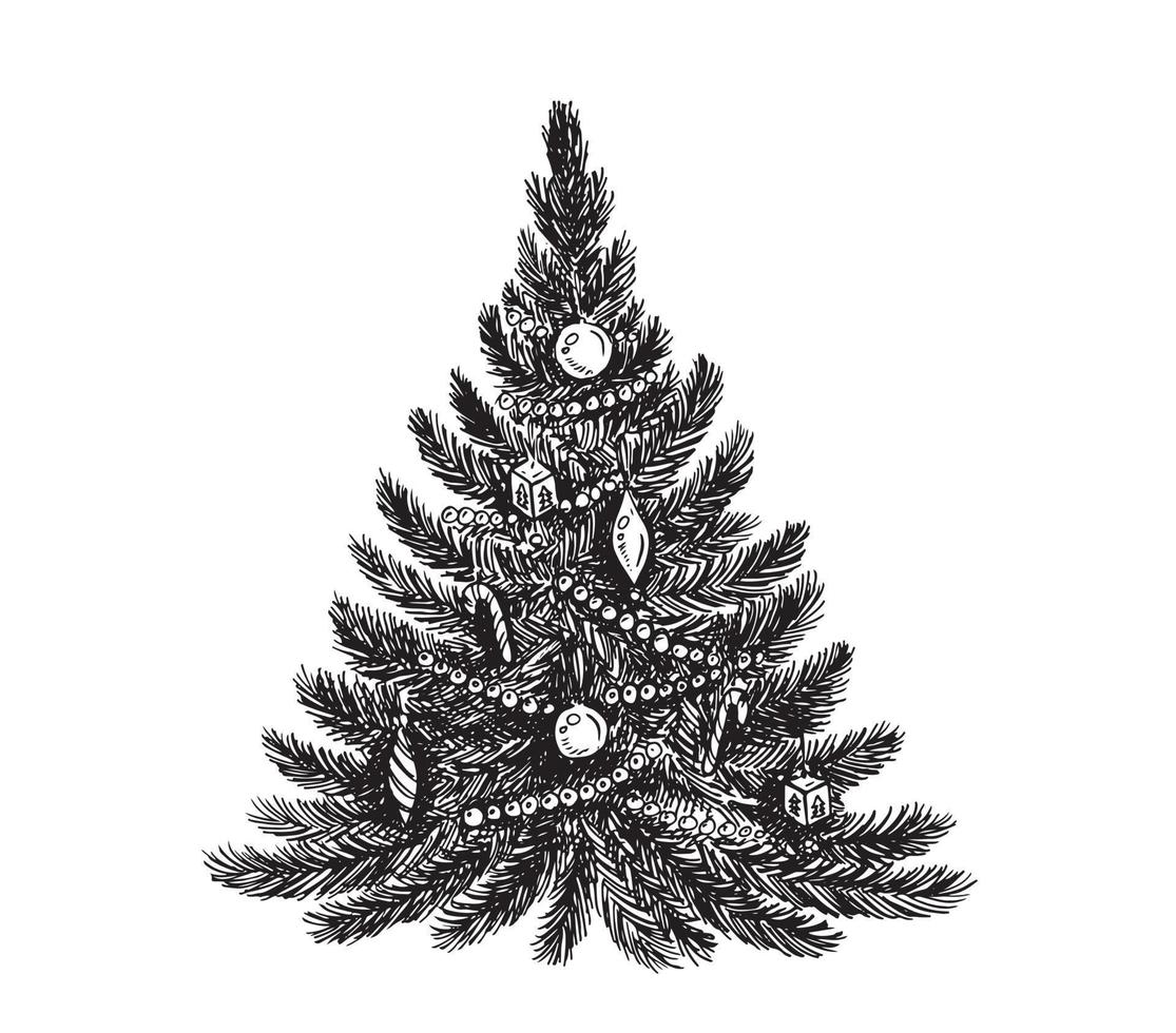 ensemble d'arbres de noël, joyeux noël et bonne année. illustrations dessinées à la main. vecteur