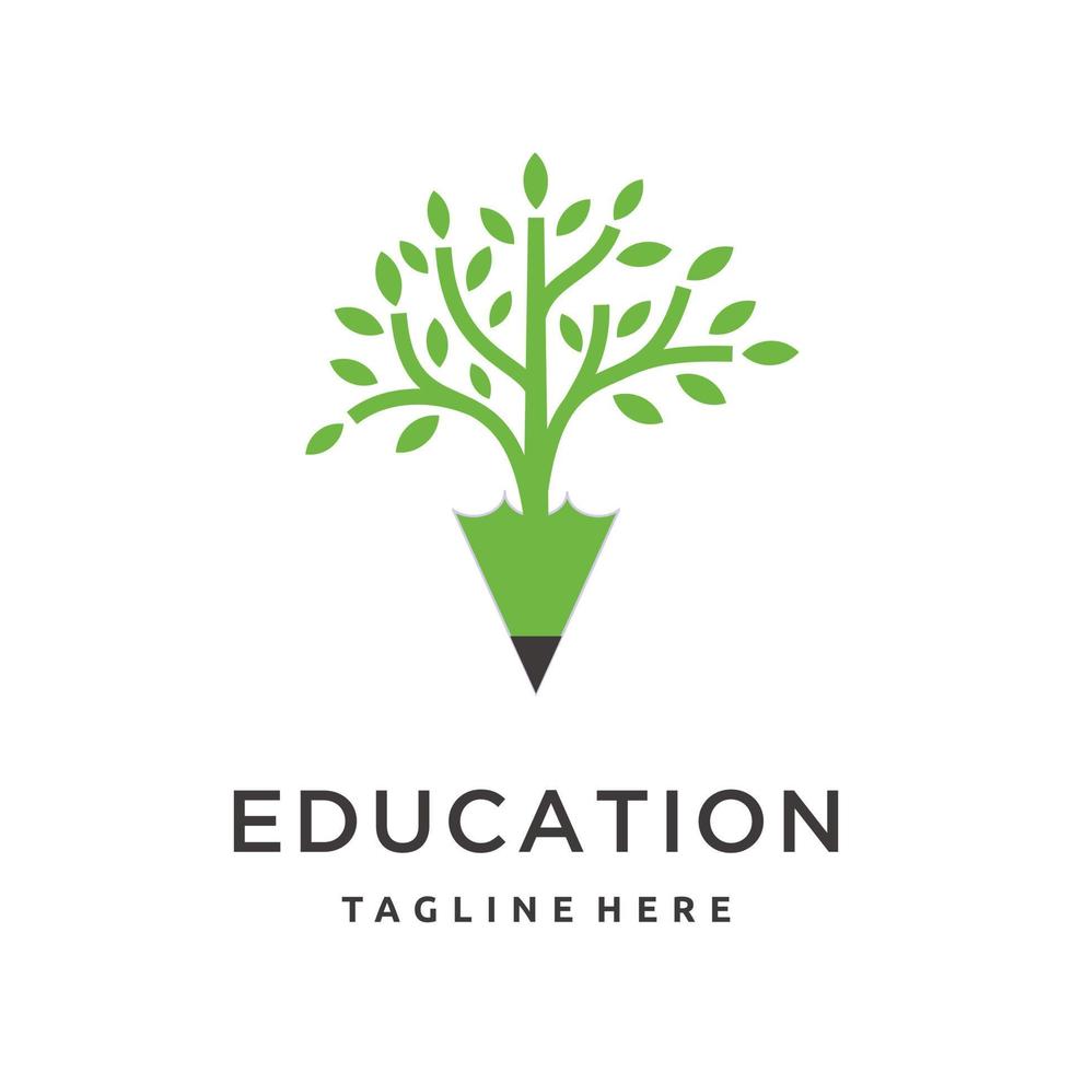 crayon avec arbre grandir éducation logo conception vecteur